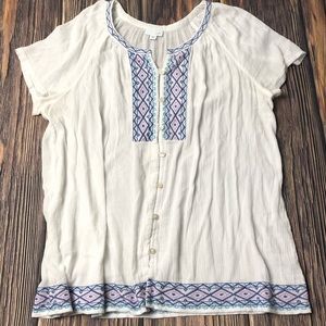 J Jill Embroidered Tunic Top Boho flowy XL white